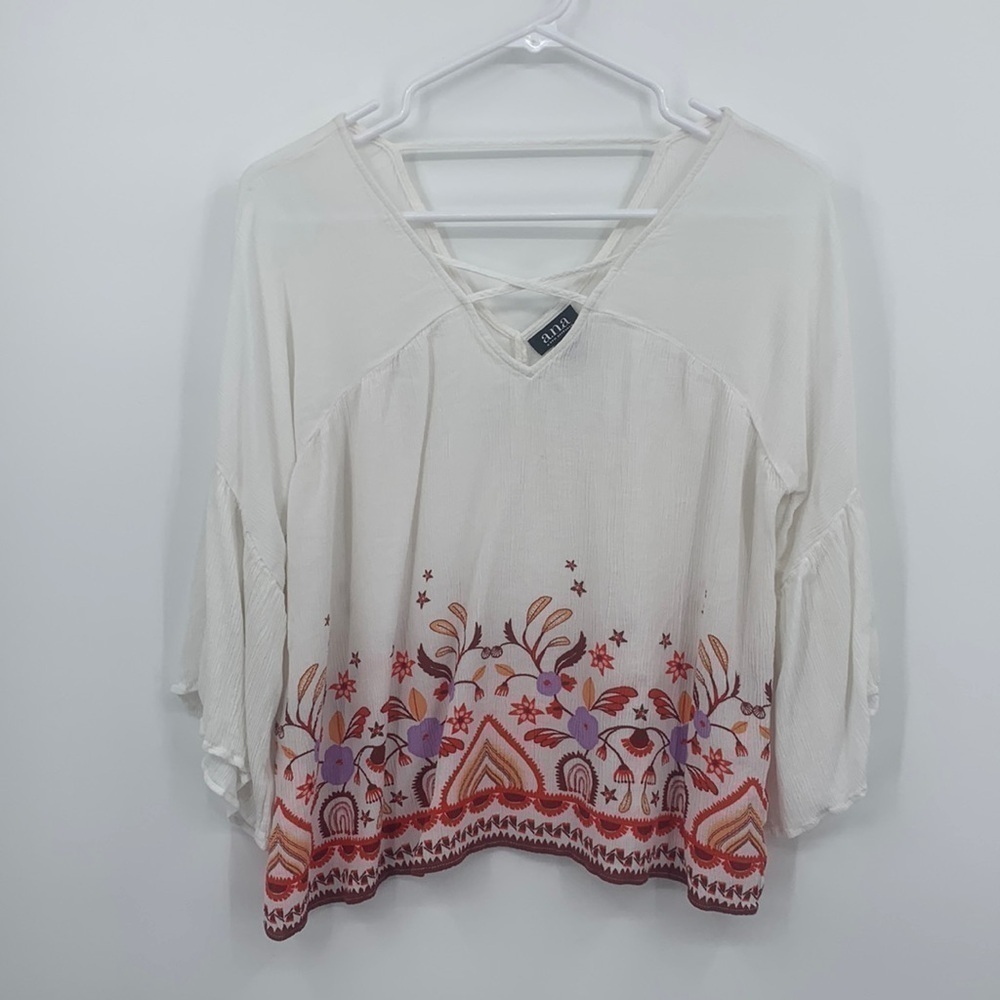 a.n.a Floral Flowy Bell Sleeve Blouse Women’s Size XS
